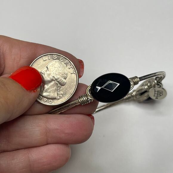 BOURBON & BOWETIES silver tone faceted black bracelet bangle jewelry wire wrap - Picture 5 of 11